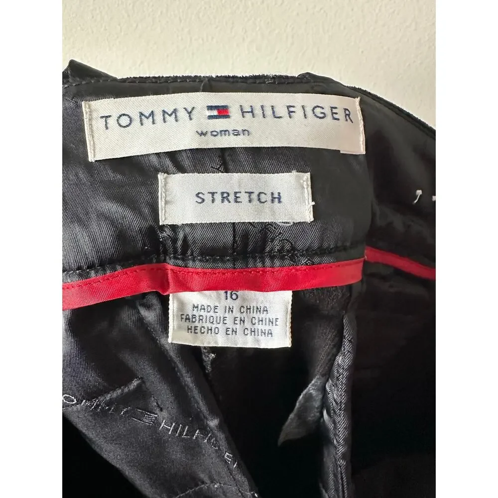 Vintage Y2K Tommy Hilfiger Black Velvet Cargo Pants Size 16 Wide Leg Utility